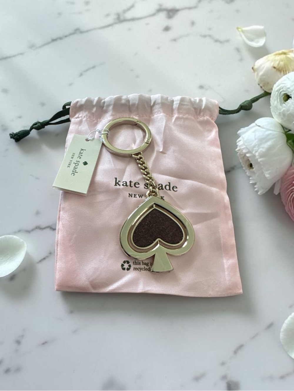 kate spade New York Gold Tone with Glitter Brown & Gold Spade Keychain